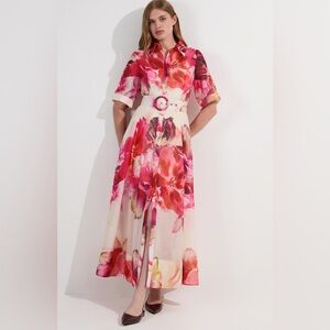 Karen Millen Pink and Red Floral Midi Dress